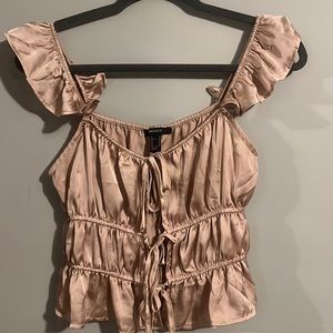 Rose gold silk ribbed cut sleeve top from Forever 21